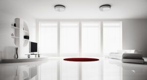 Living room with sofa and lcd tv interior 3d render