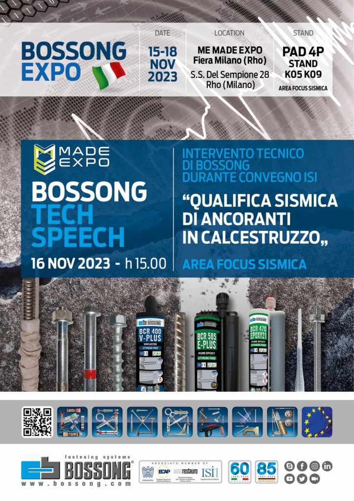 EDILBUILD PRODOTTI: Intervento tecnico di BOSSONG alla MADE EXPO: “ Qualifica sismica di ancoranti in calcestruzzo”
